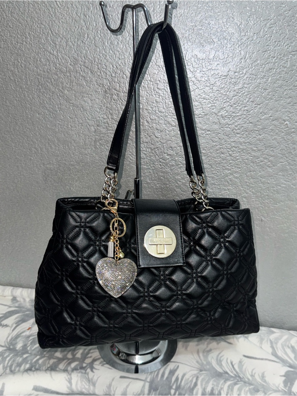 kate spade Black Quilted Shoulder Bag with Gold Hardware and Heart Charm - Picture 11 of 17